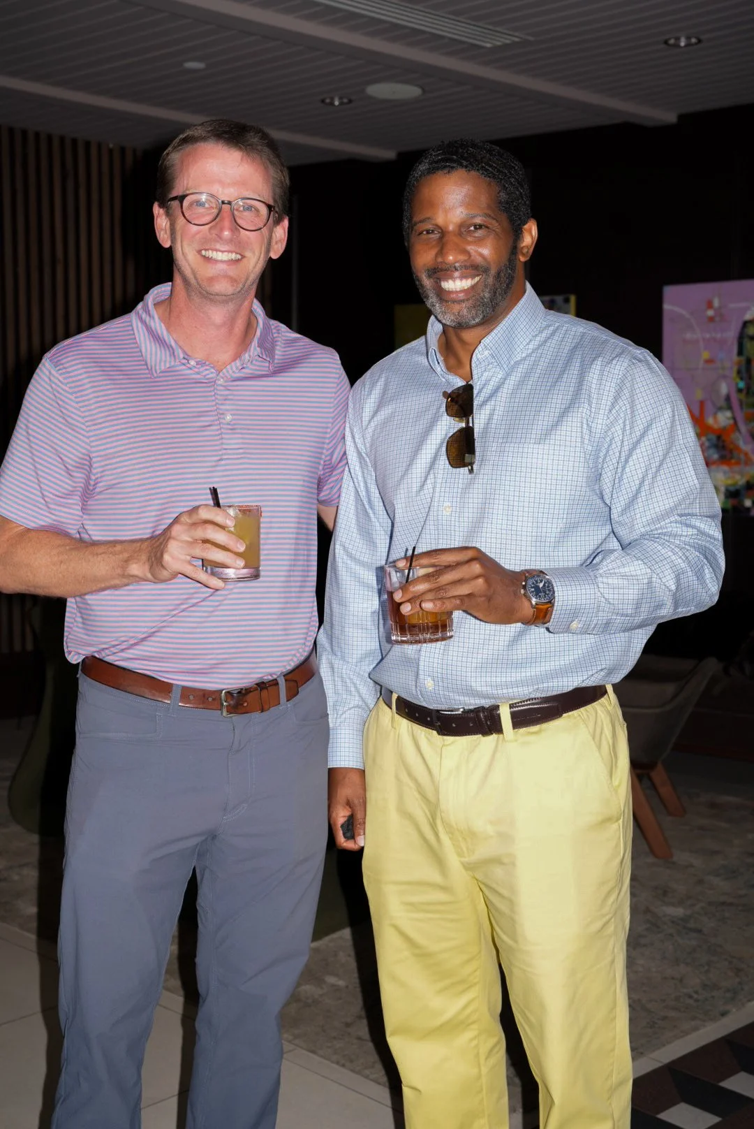 Two guys with cocktails at the Lex & Lever launch 