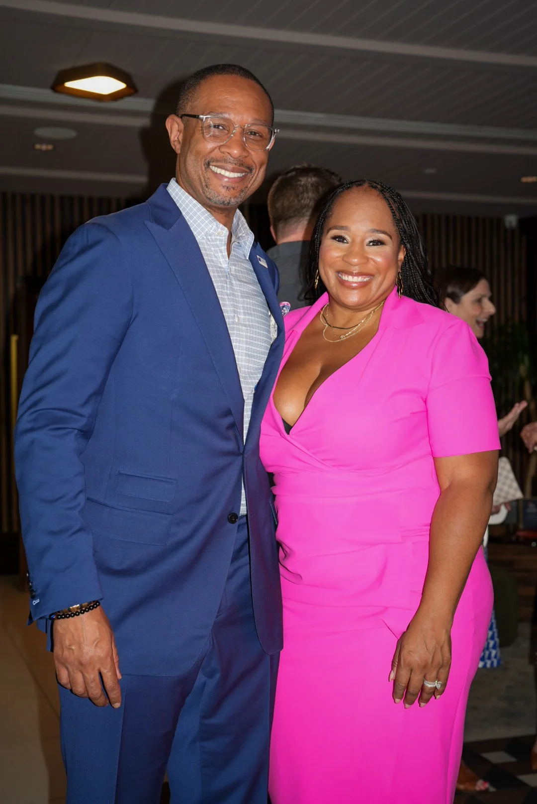 Ashley Page standing with guest 
