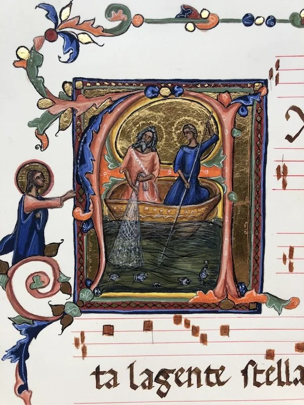 The Calling of St Andrew, within an initial A.