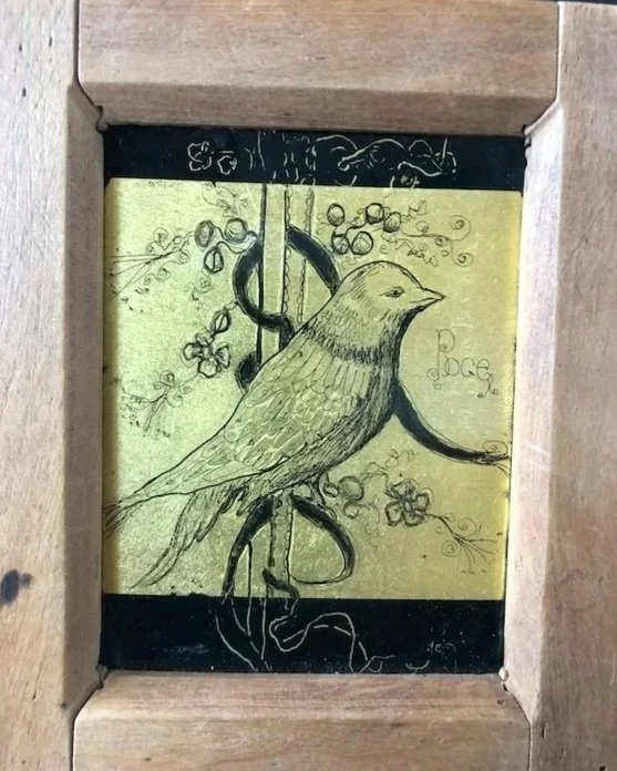 Bird of Peace (2019): 15 x 12cm includes frame of antique wood & brass camera plate double-darks.
