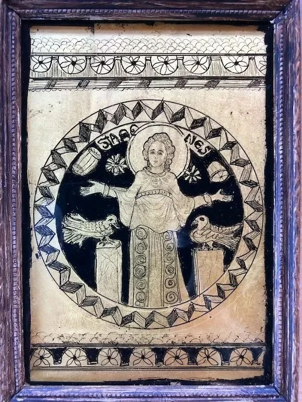 St Agnes in Glory (2020): Based on a 4th c. prototype (Rome). 18 x 13cm includes frame.