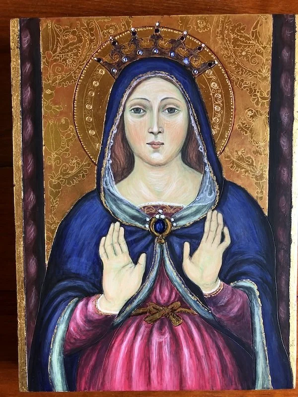 Madonna della Grazie '(Madonna of Grace')
Inspired by the miracle-working pillar fresco in the Cathedral of St Laurence, Perugia, 16th c. SOLD
Available for commission. 