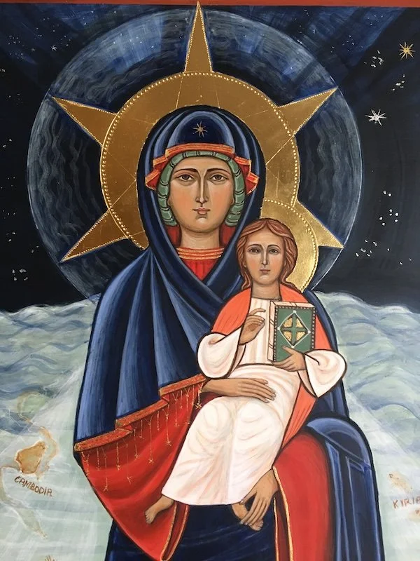 Mary, Star of the Sea (2023): Egg tempera painting with 23 karat gold leaf on aged Cypress wood. SOLD. Available for commission. 