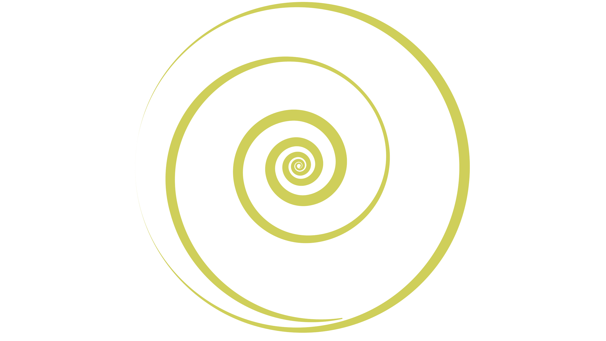 Yellow spiral pattern on a black background, with steadily increasing circle sizes creating a hypnotic effect.