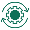 Icon of a gear with circular arrows around it, representing settings or process flow.