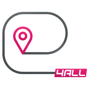 Ein grafisches Logo mit grauen und pinken Elementen.