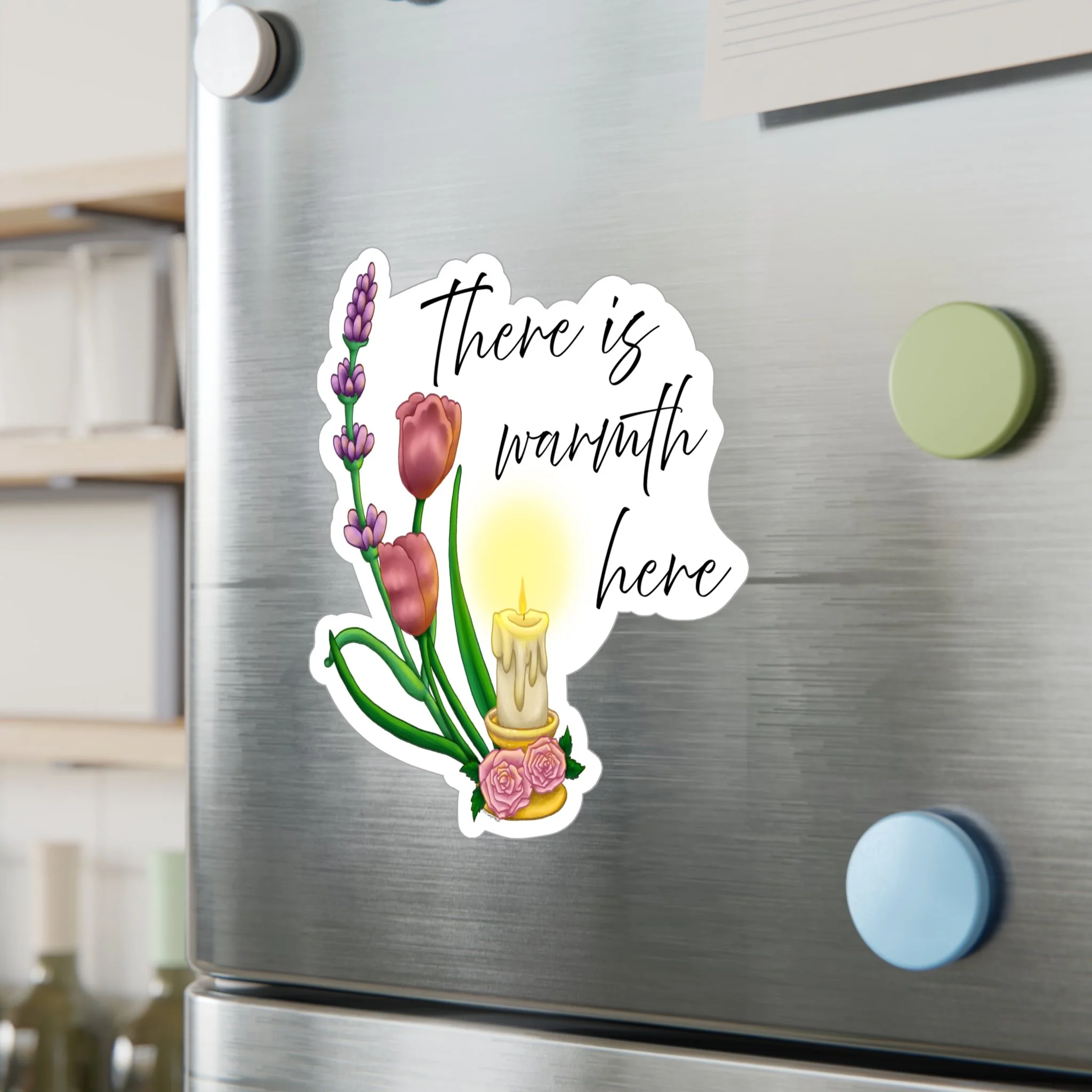 There Is Warmth Here Floral Candle Vinyl Sticker