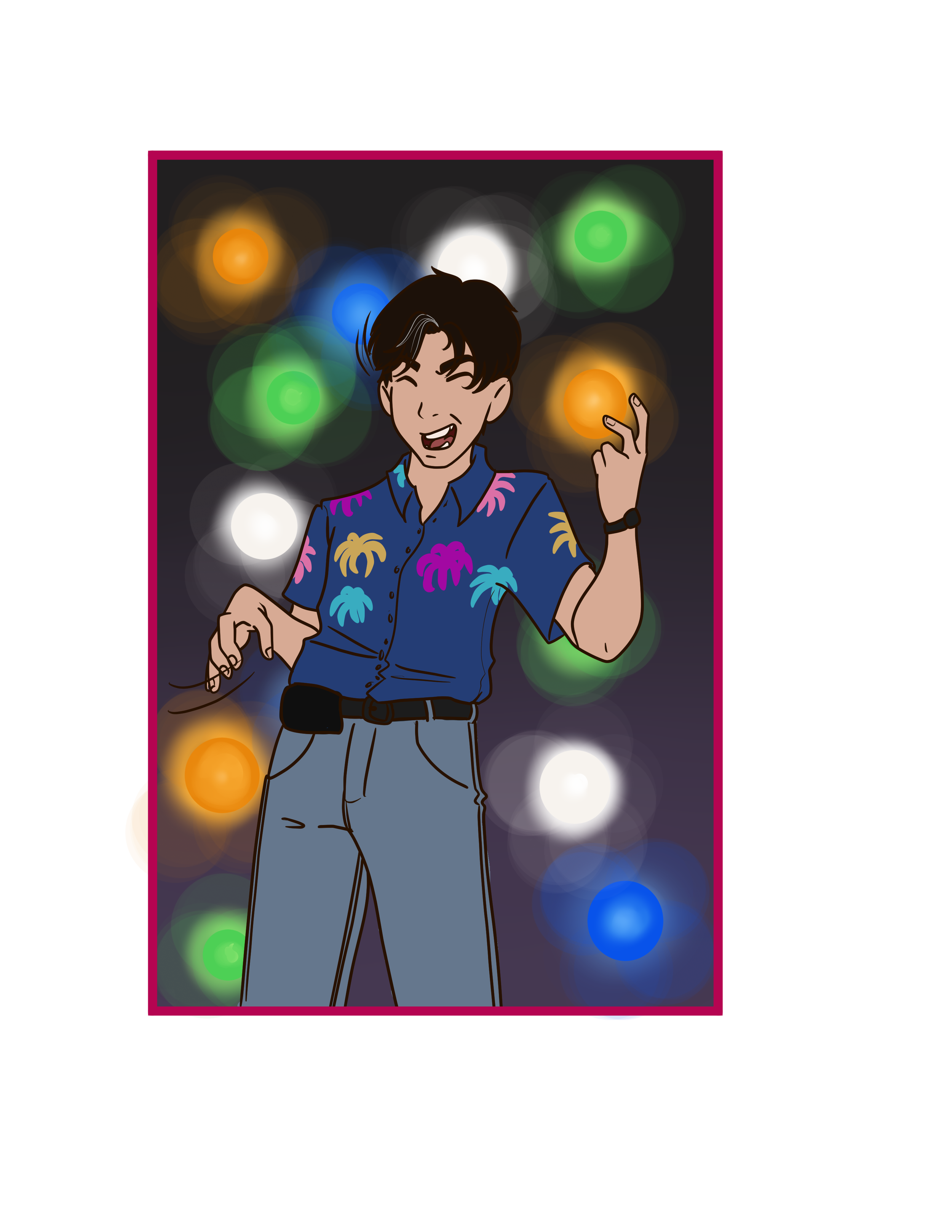 Cartoon portrait of a friends husband enjoying the music at a live concert.