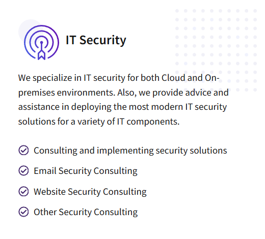 Graphic for IT Security services including consulting, email security, website security, and other security consulting.