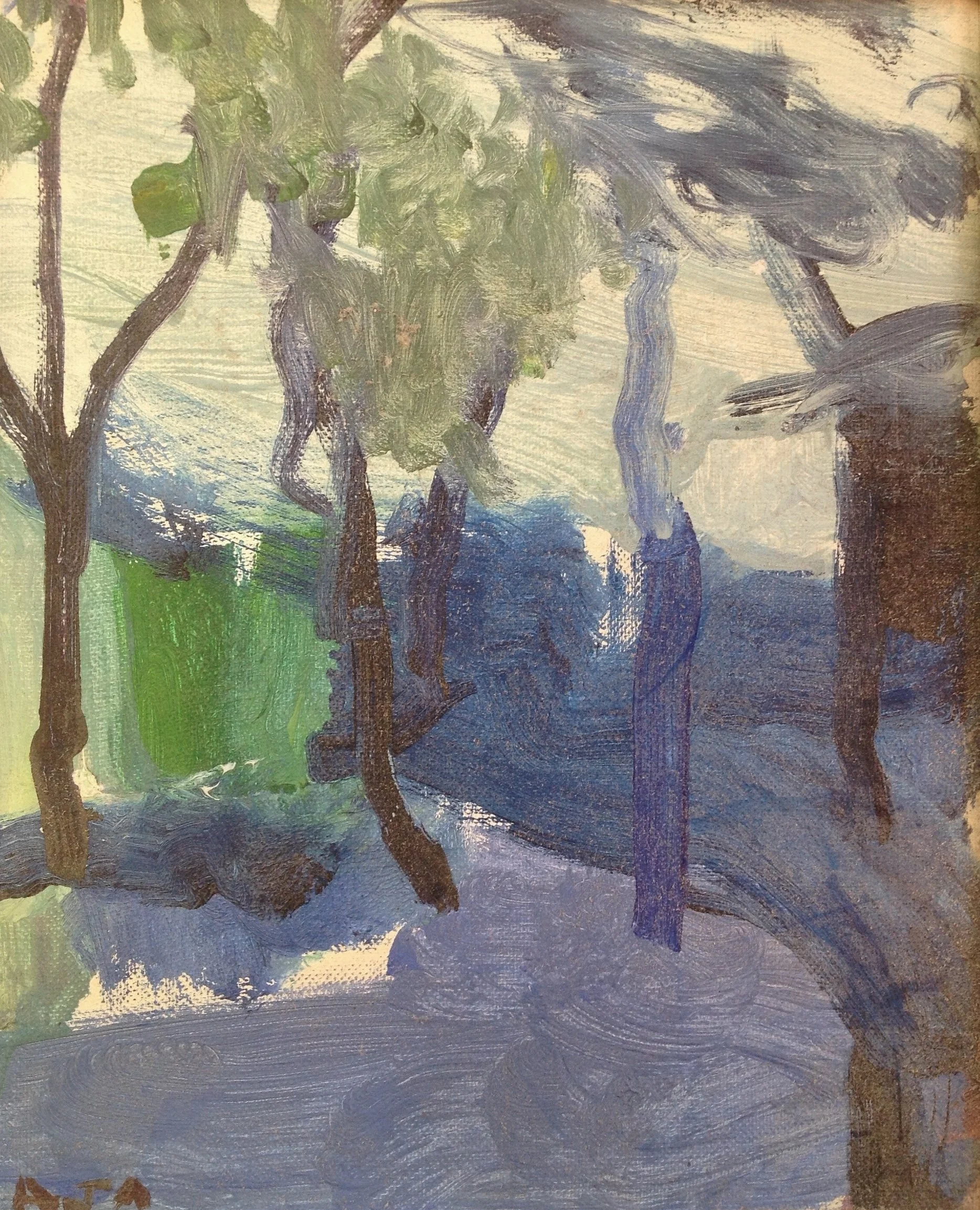 Painting by Audrey Amiss of trees in Clapham