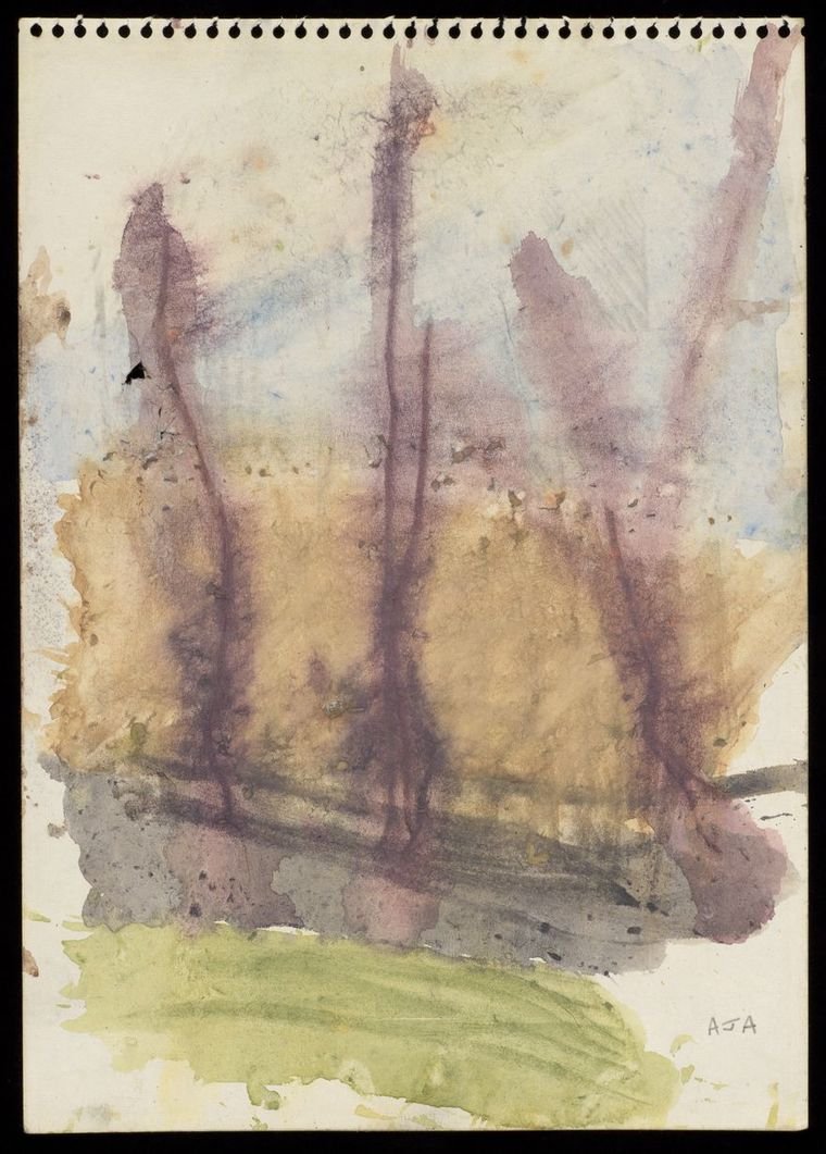 Painting by Audrey Amiss of trees near her house