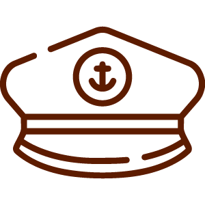 Outline of a captain's hat with an anchor symbol on the front.