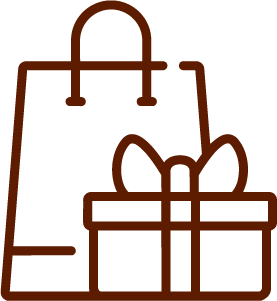 Outline of a shopping bag and a gift box with a ribbon.