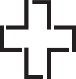 A black cross on a white background with thick borders.