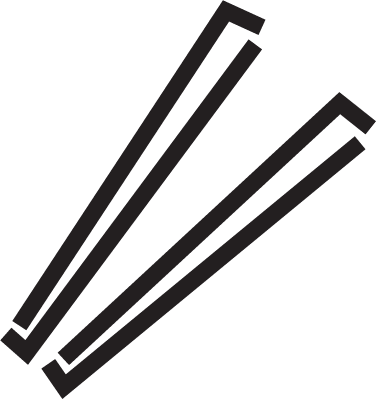 Three black chopsticks stacked together.