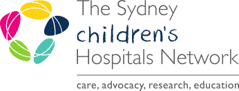 Logo of the Sydney Children's Hospitals Network with colorful abstract shapes and text.