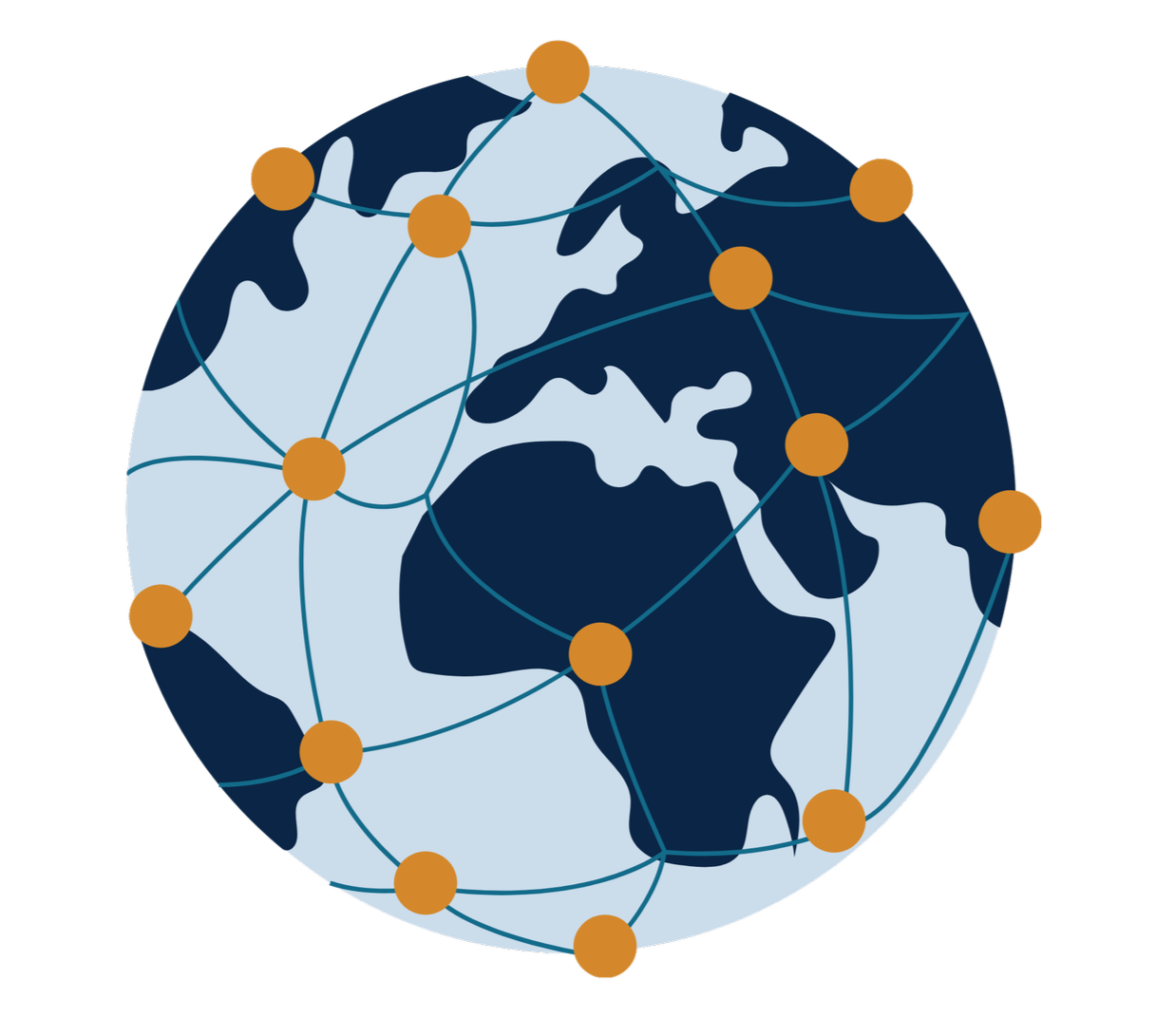 Illustration of Earth with interconnected nodes representing global networks.