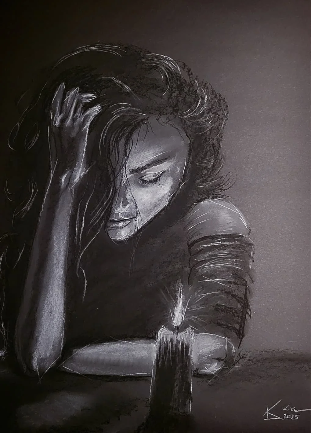 "One Candle" - März 2025 - 50 x 70 cm - Pastellkreide auf Tonpapier - 150 €