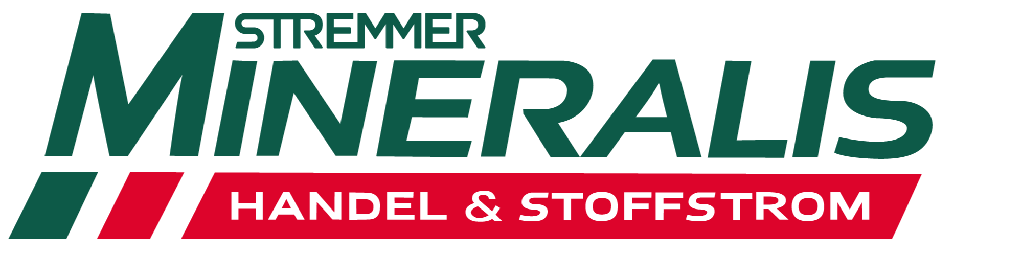 Logo von Stremer Minerals Handel & Stoffstrom, mit grünen und roten Elementen