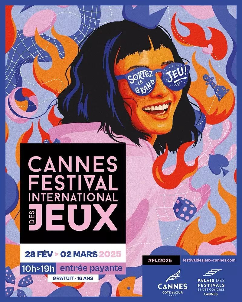 Poster promoting the Cannes International Games Festival 2025, held from February 28 to March 2 at the Palais des Festivals in Cannes.