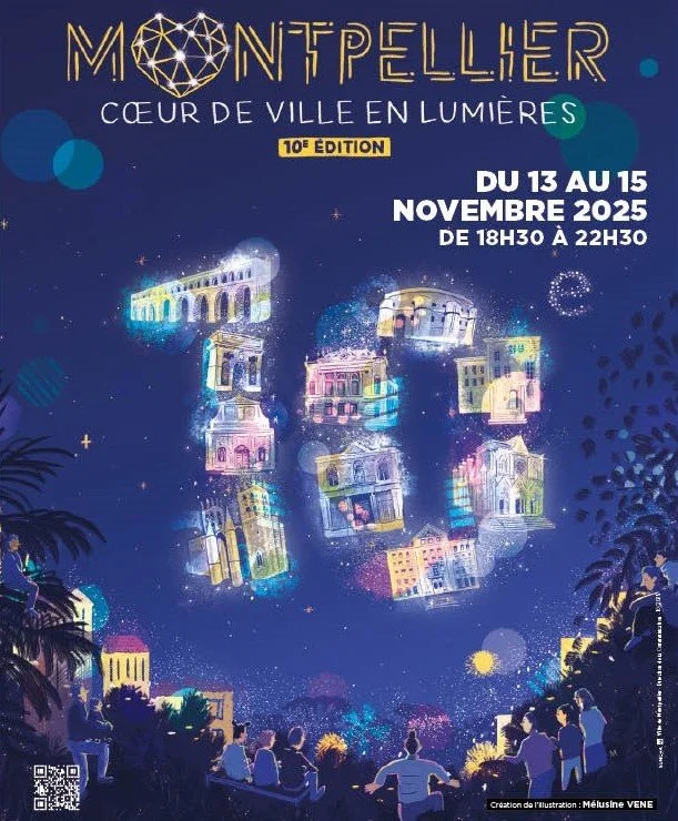 Night scene of Montpelllier's Light City event, from November 13 to 15, 2025.