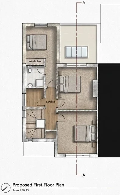 First floor plan — house extension showing new bedroom and ensuite