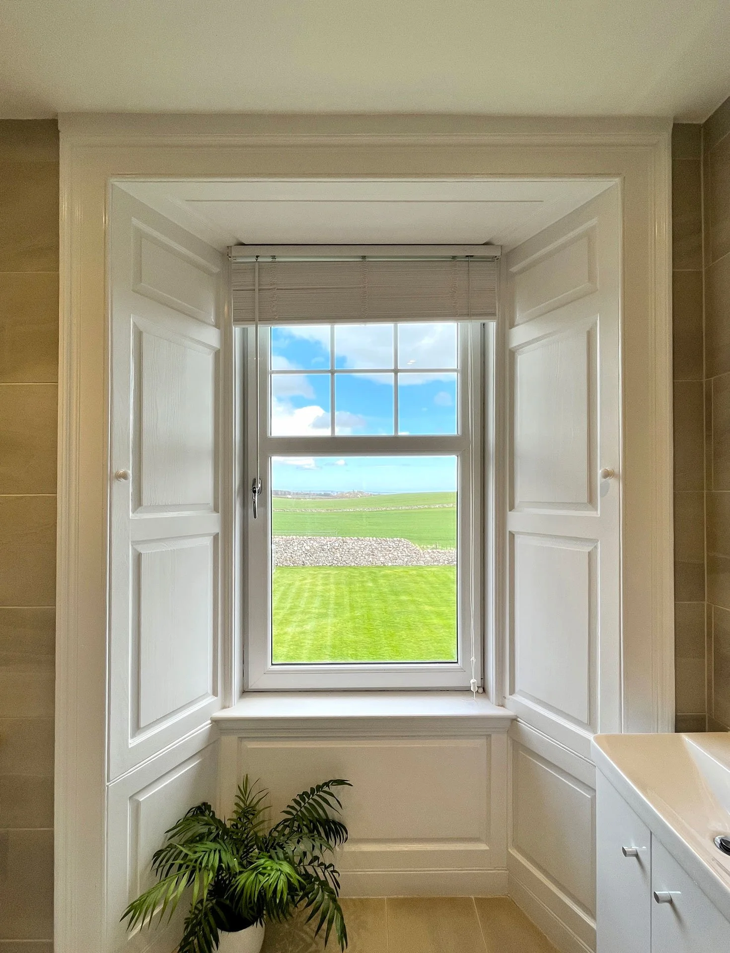 Natural light and landscape views — farmhouse bathroom renovation, Scottish Borders