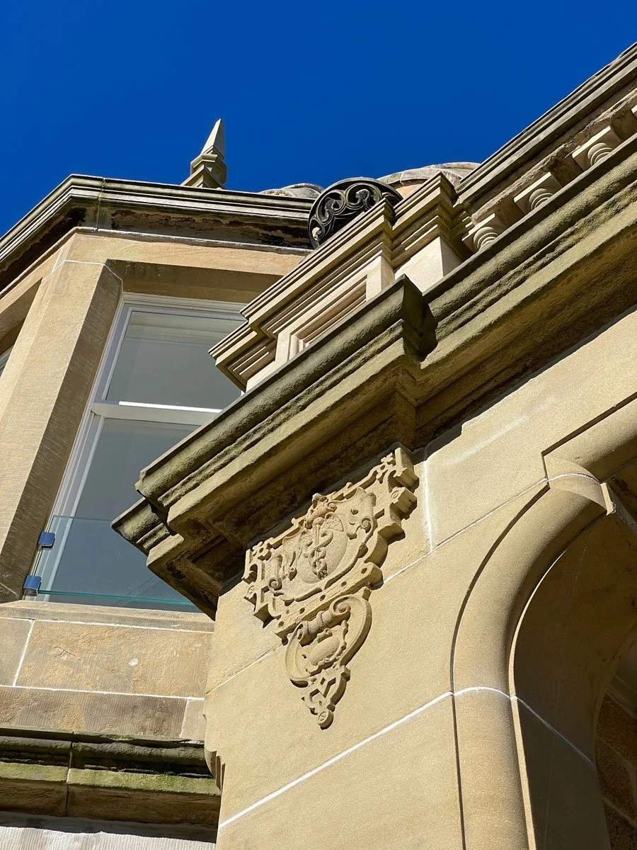Restored stonework and principal elevation — Category B listed villa conversion, Edinburgh