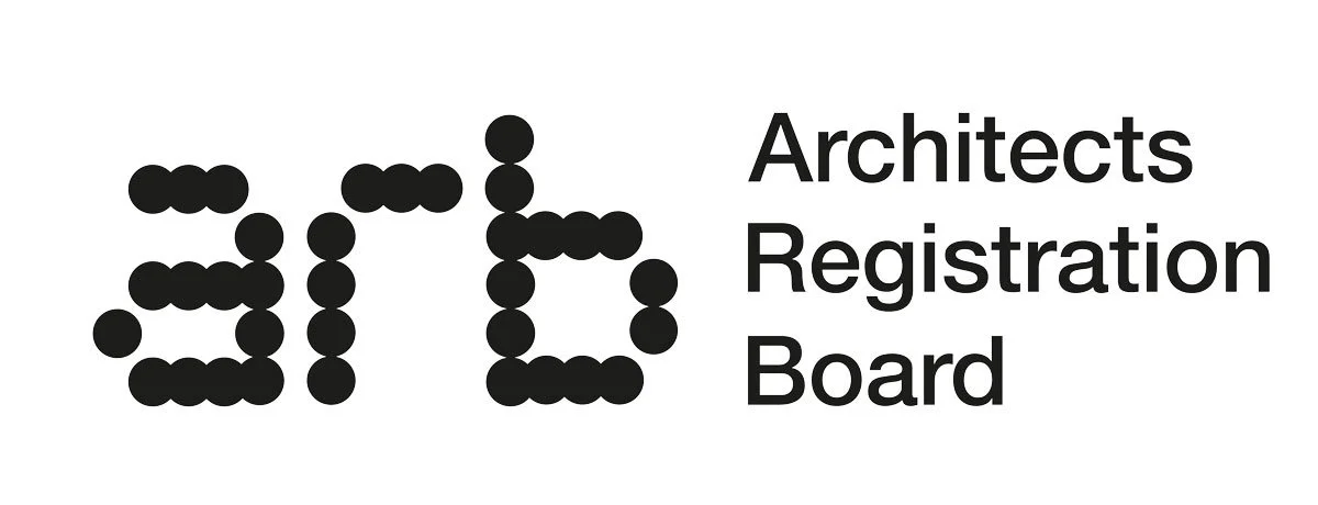 Text graphic with the words 'Architects Registration Board' next to a stylized logo made of black dots forming the letters 'ARB'.