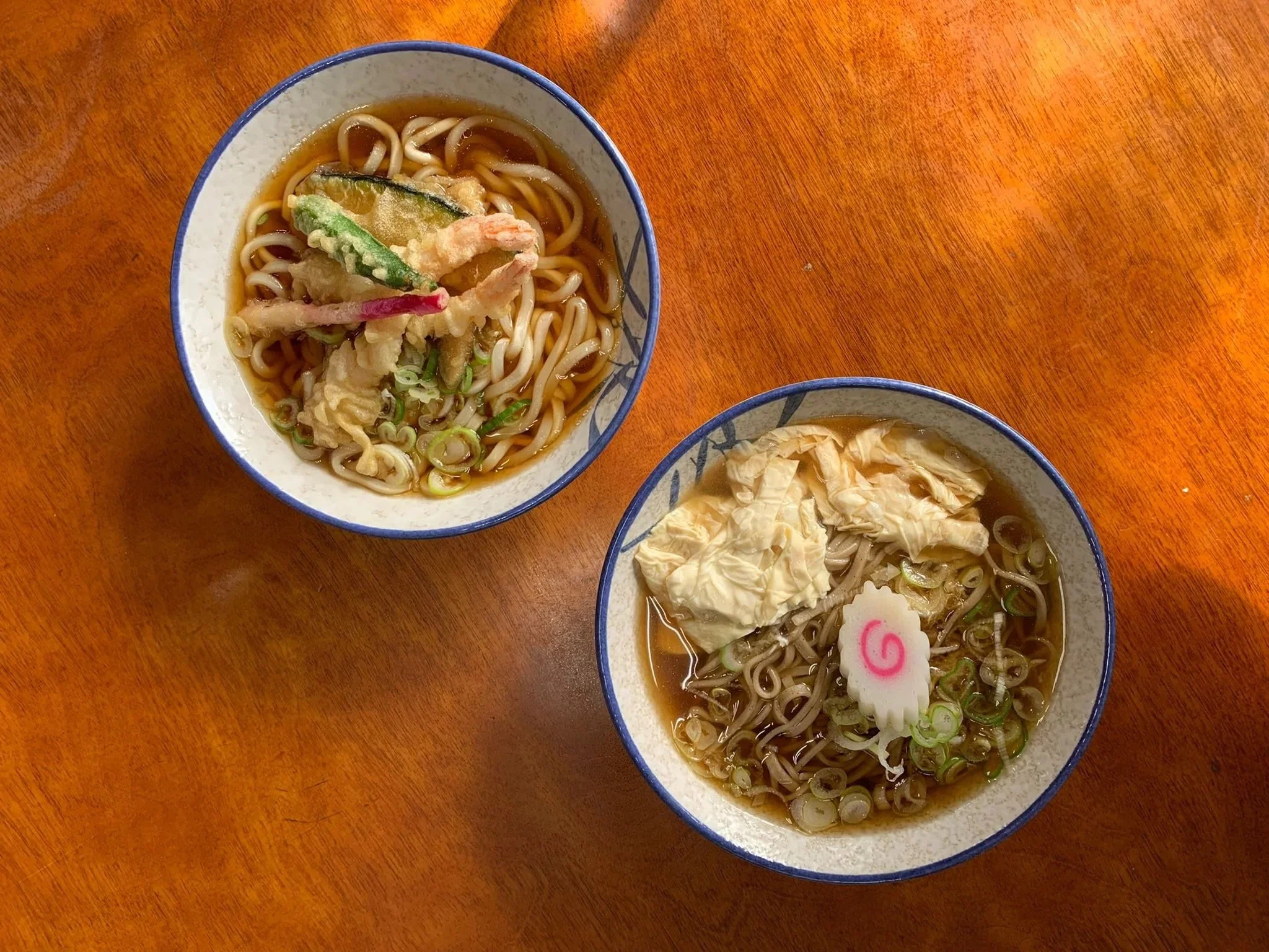 Udon and soba noodle bowls served in traditional Japanese ceramic bowls, Japan