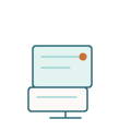 Computer monitor displaying a form or webpage with a brown circle at the top right.