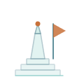 A flag on a steeple or tower with steps leading up to it