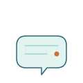 Blue speech bubble icon with a small red dot