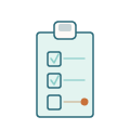 To-do list with four checkboxes and a red circular icon at the bottom right