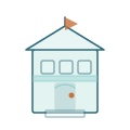 Light blue castle tower with a flag