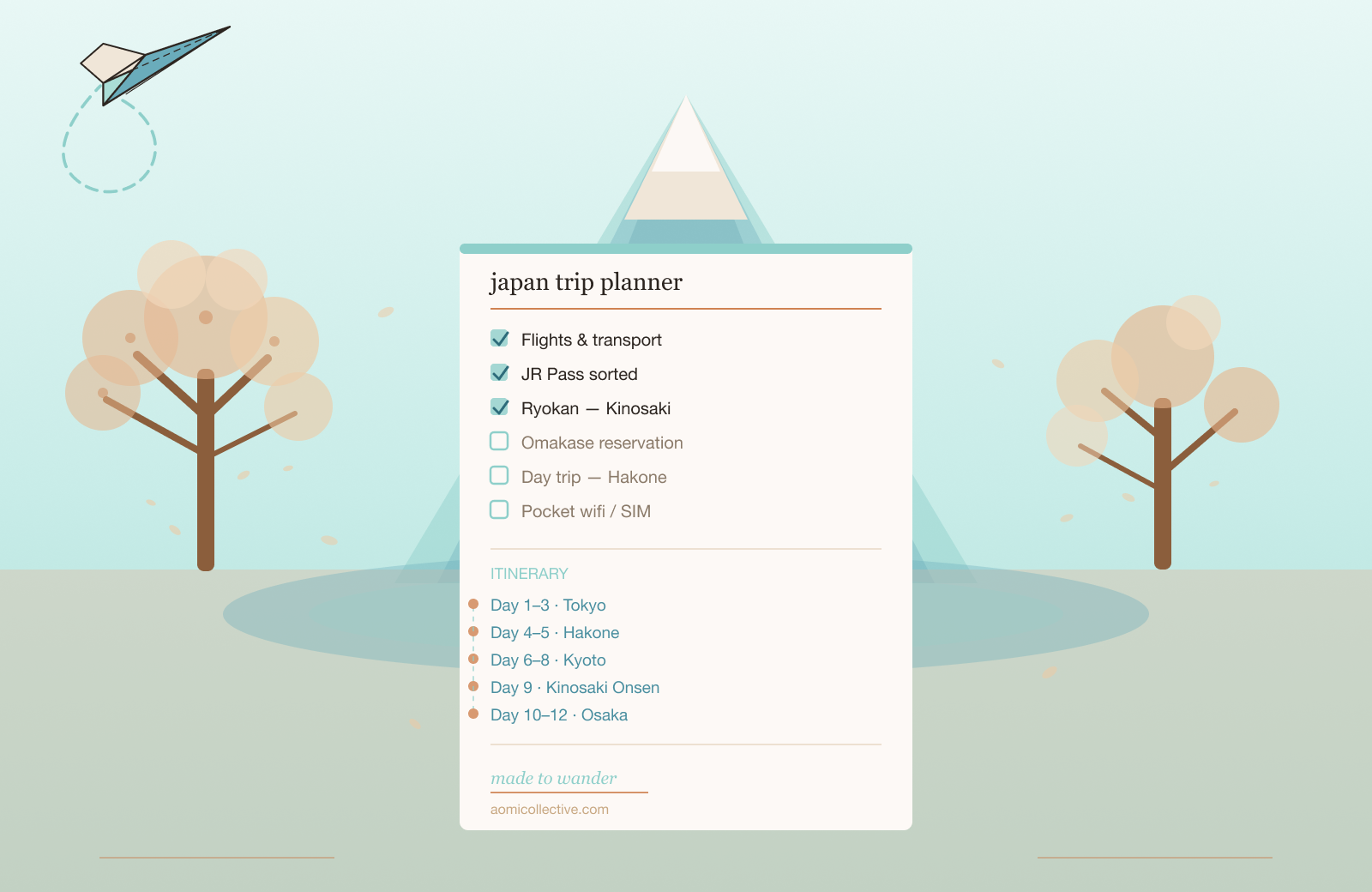 Travel planning illustration — Japan trip planning with a.o.mi collective