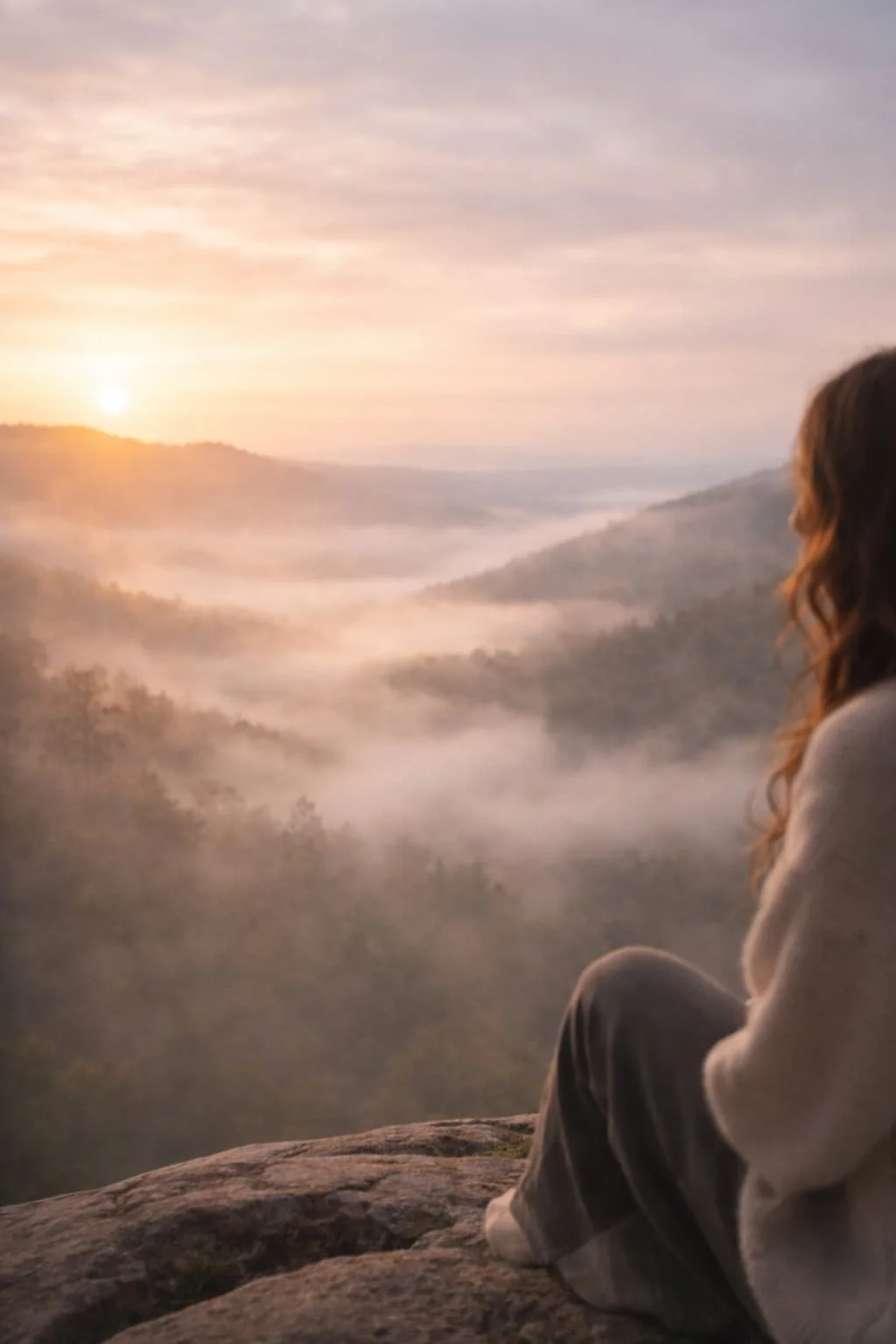 Woman looking out over mountain