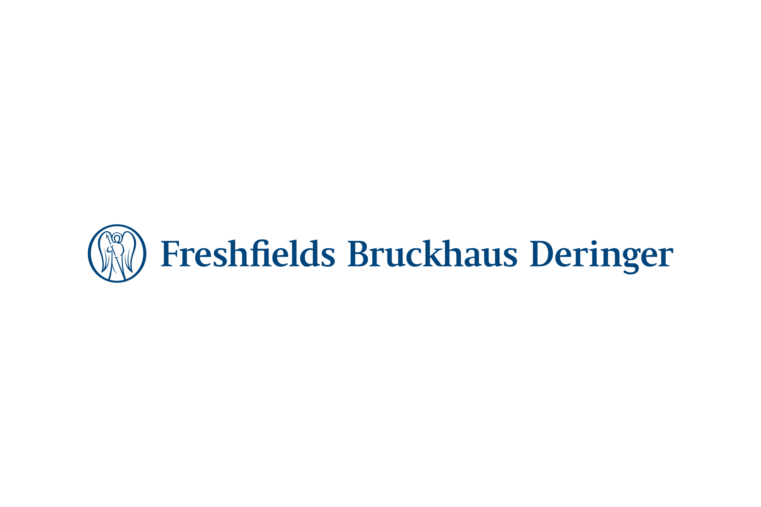 Black box with blue logo and text reading 'Freshfields Bruckhaus Deringer'.