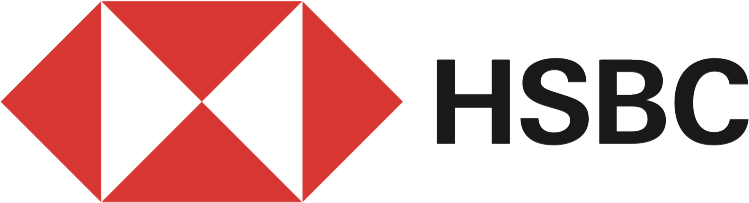 HSBC logo with red and white geometric design and black text