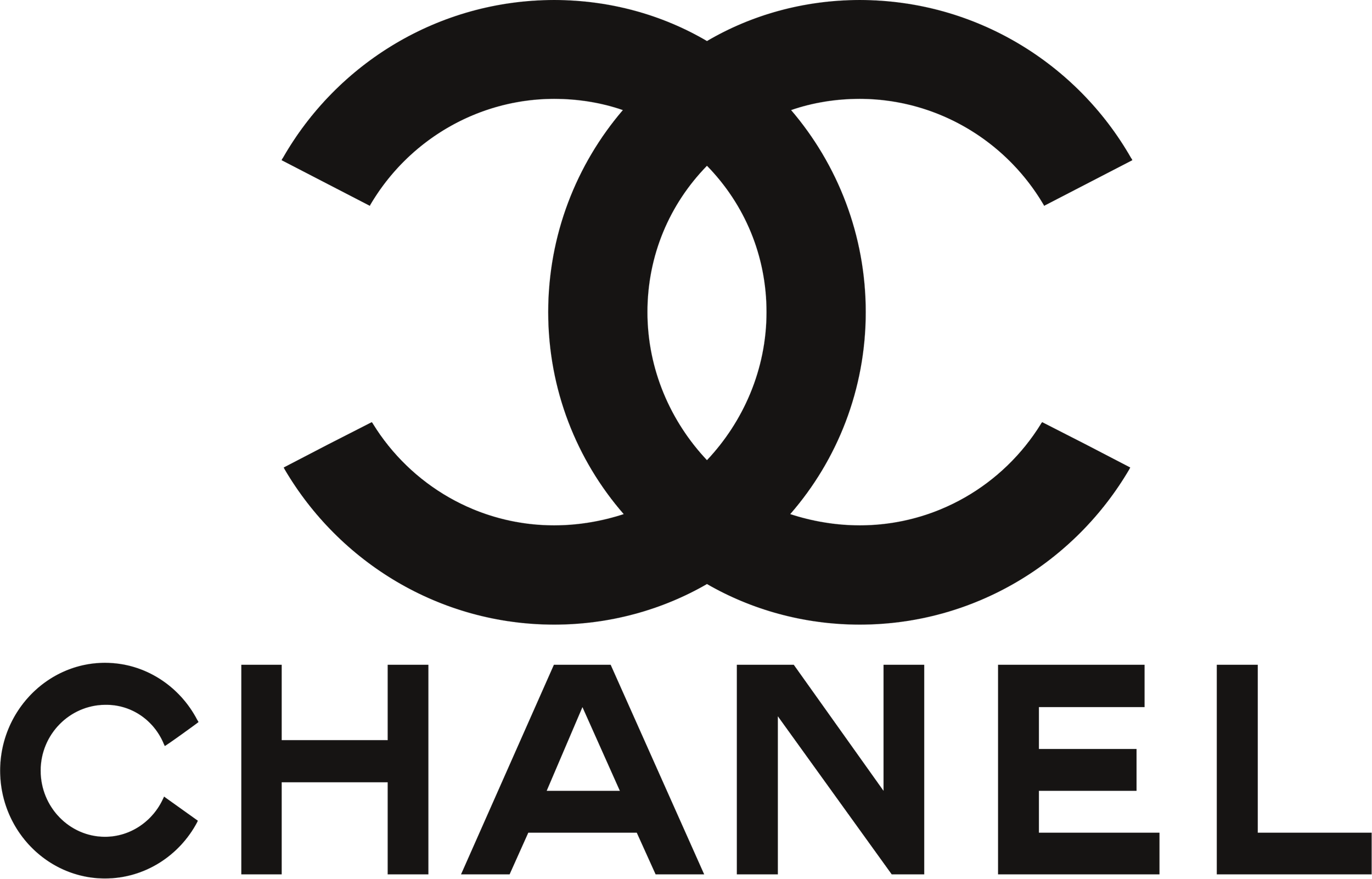 Black background with a large, embossed logo of Chanel, featuring two interlocking C's, and the text 'CHANEL' underneath.