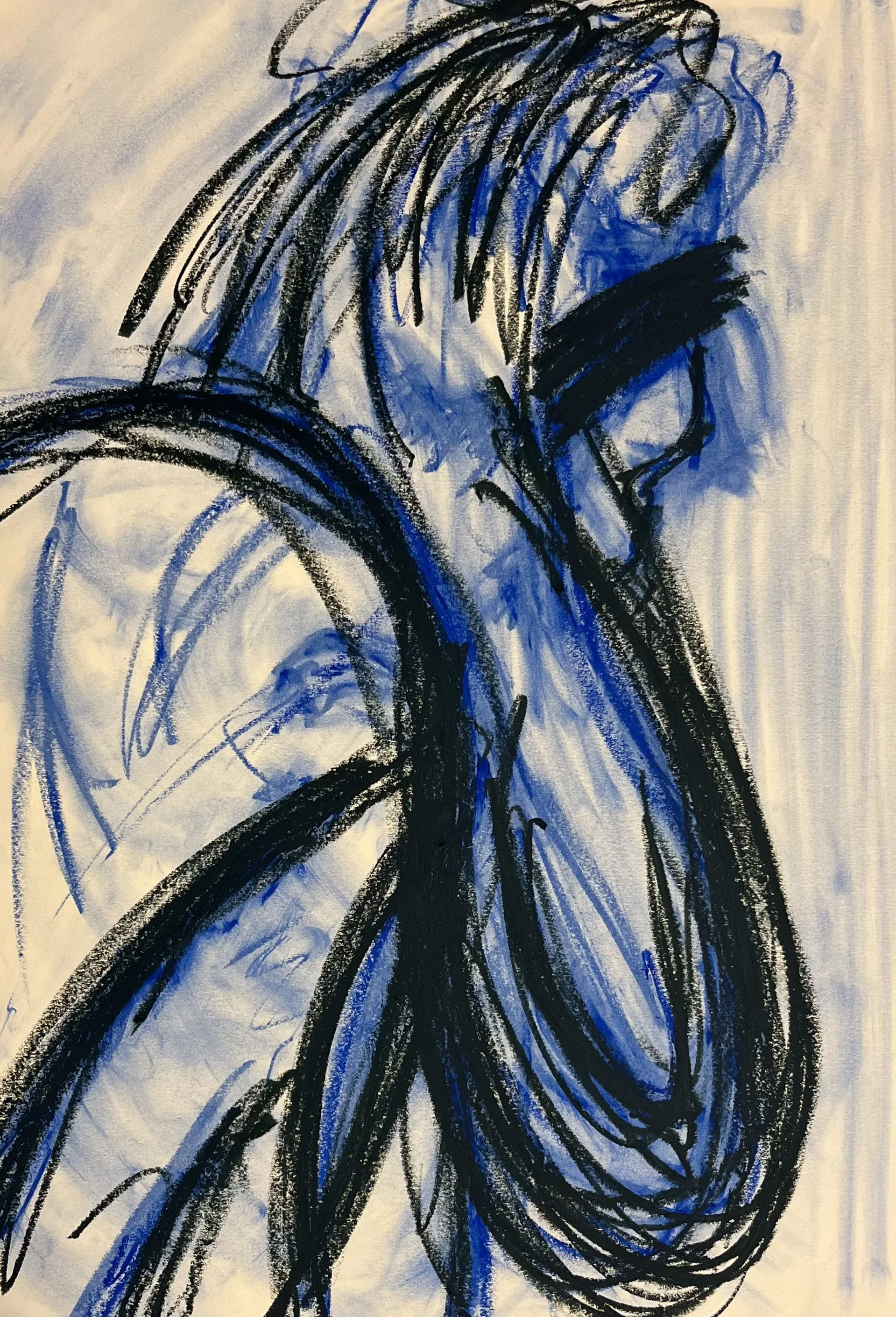 Self-portrait [17] - oil stick on yellow sketching paper (64,5x45cm, 2025)