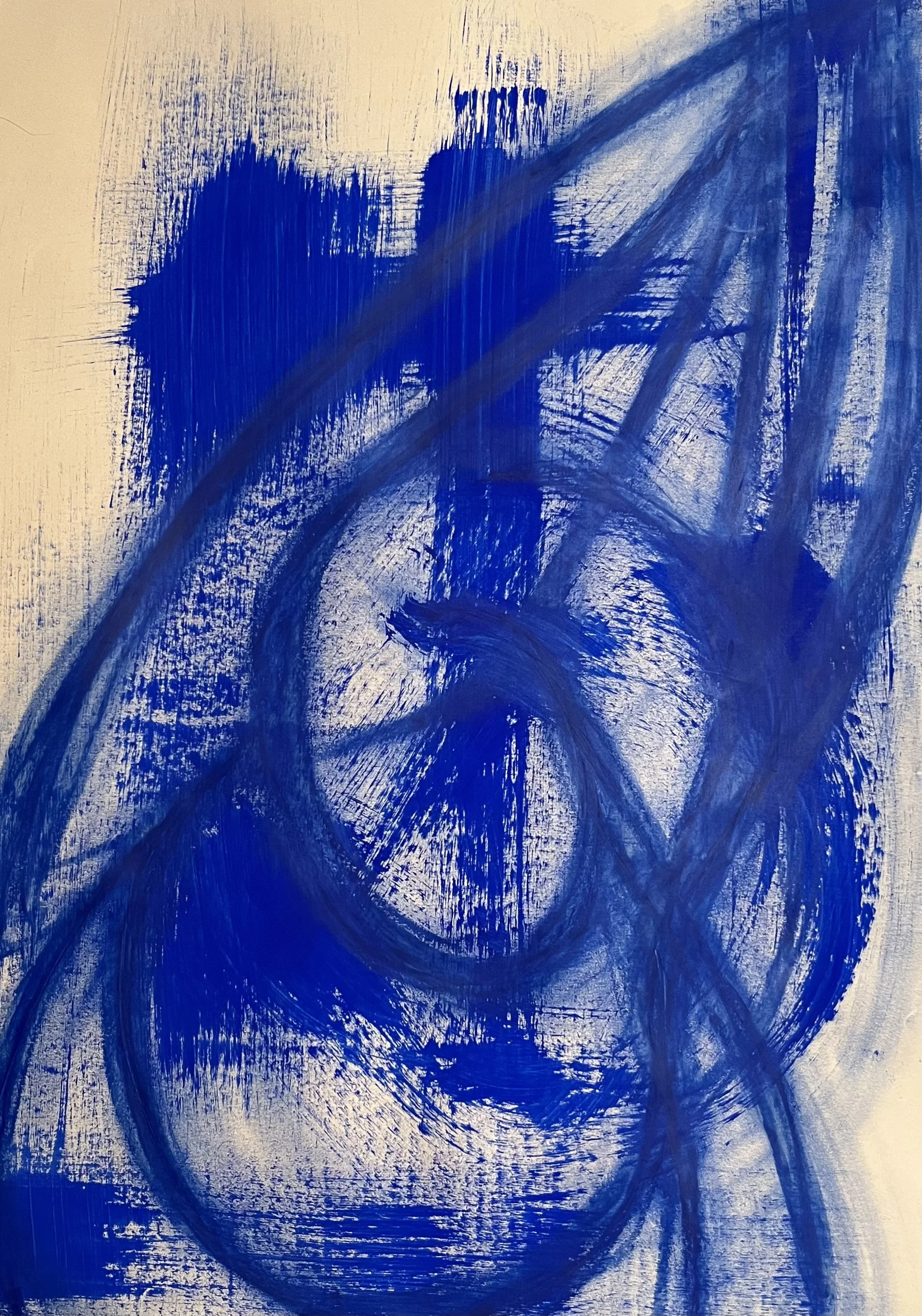 Self-portrait [5] - Flashe vinyl paint and oil stick on yellow sketching paper (66x46cm, 2026)