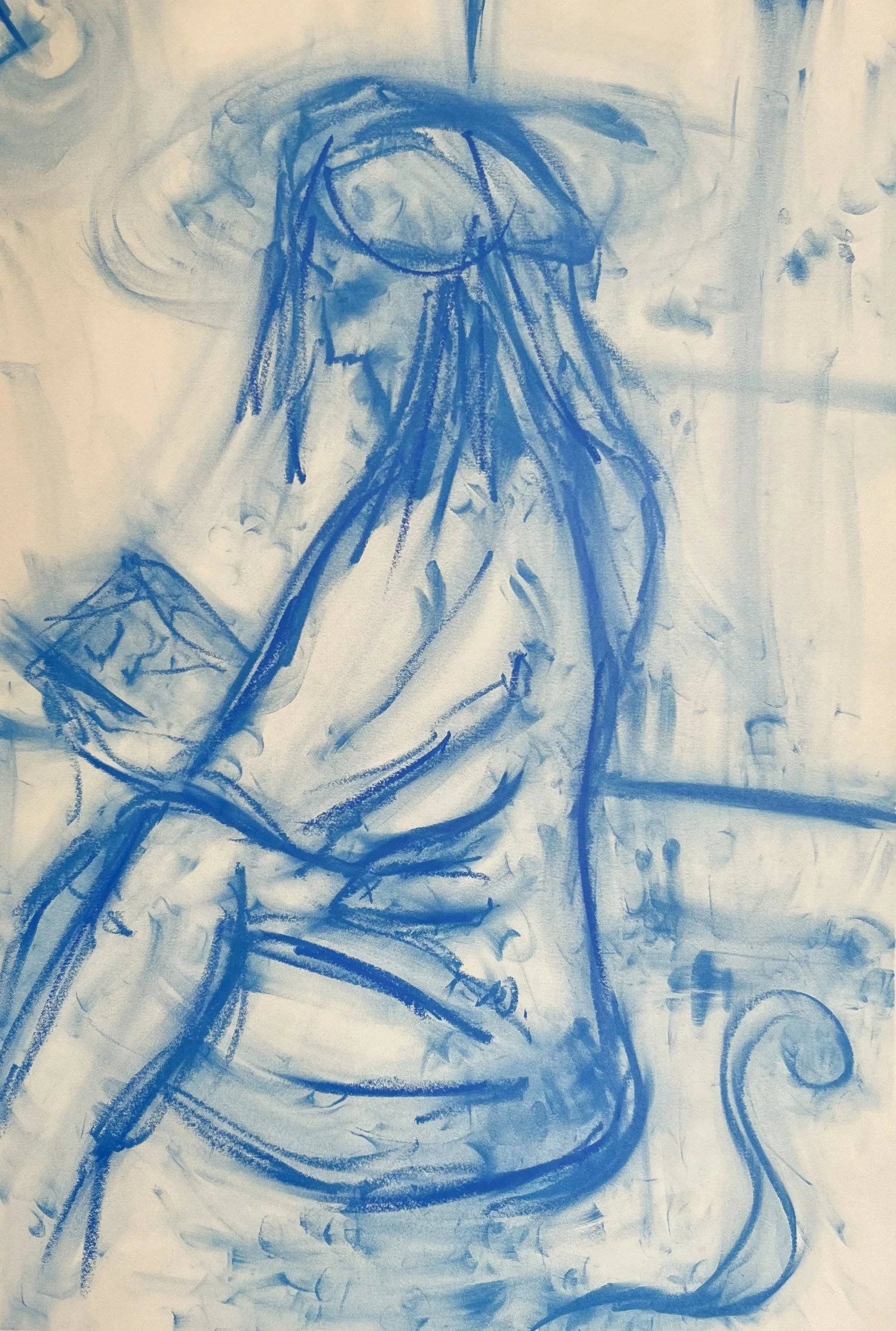 Figure [9] - oil stick on yellow sketching paper (64x43cm, 2025)