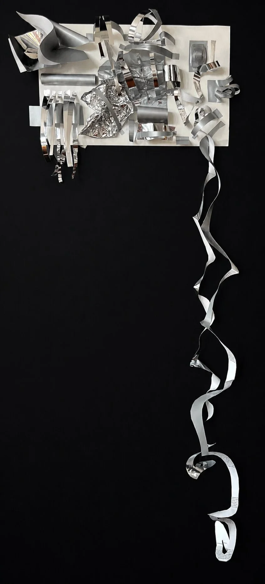 THE FACTORY - mirror cardstock and aluminium on canvas paper (20x100cm ca., 2026)