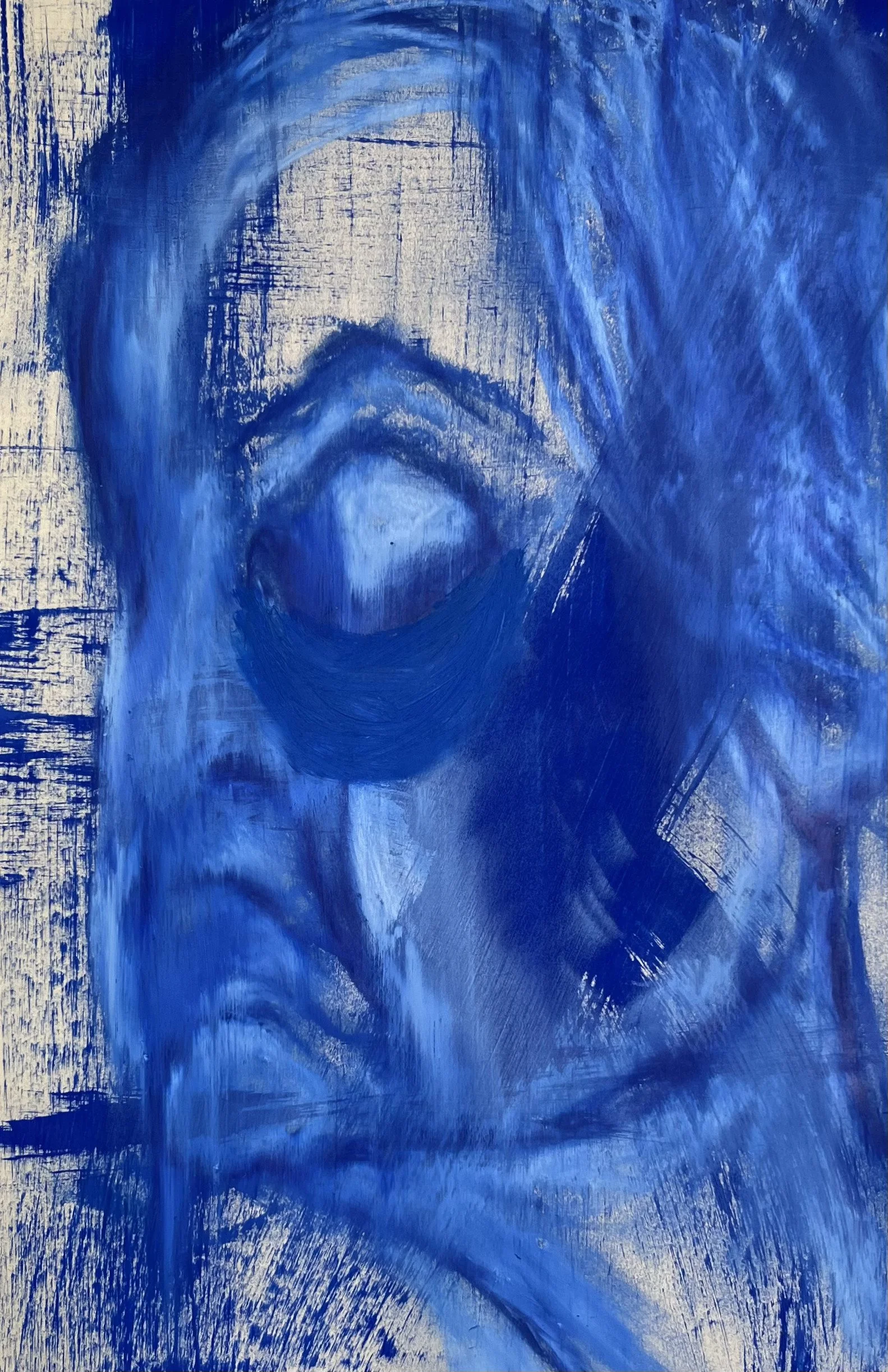 Self-portrait [14] - Flashe vinyl paint and oil stick on yellow sketching paper (45x30cm, 2026)