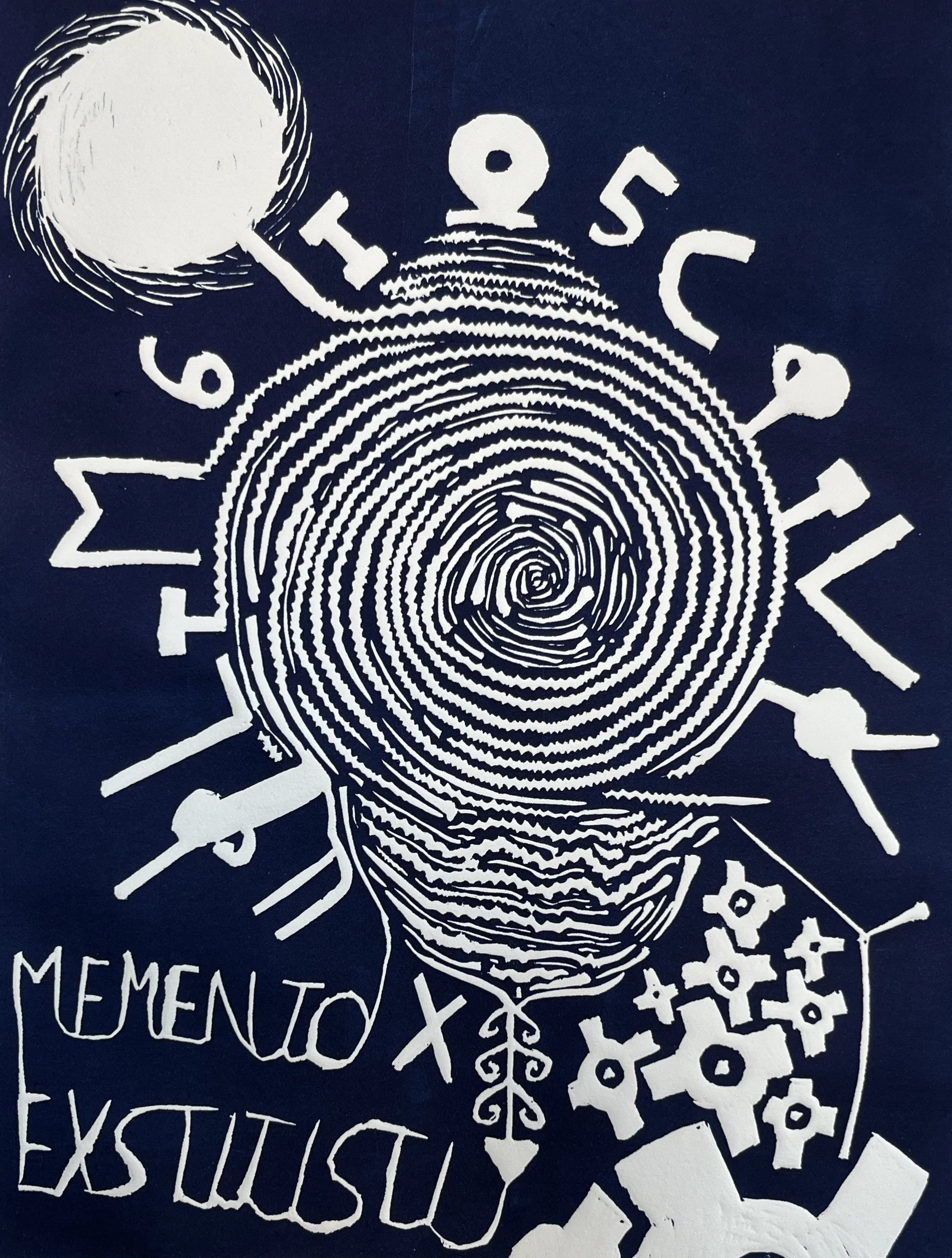 MEMENTO EXSTITISTI - linocut print, oil-based ink (55x50cm, 2025).