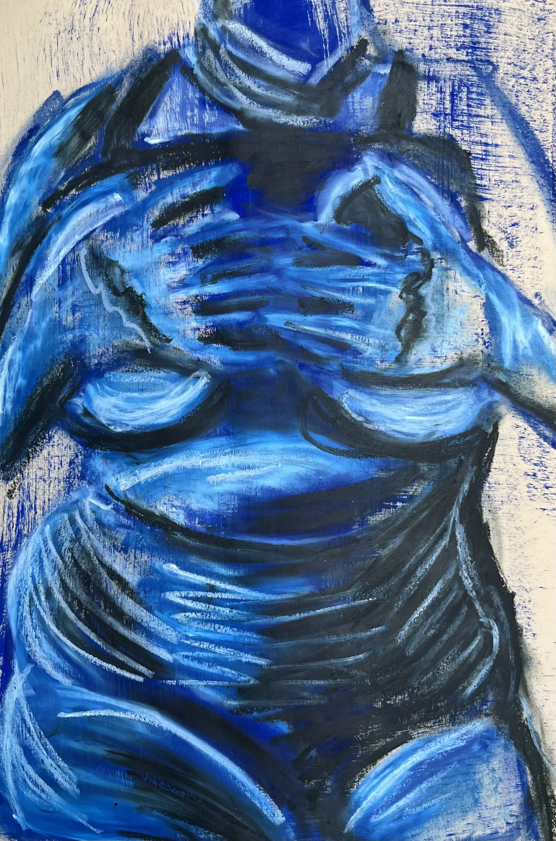 Self-portrait [19] - Flashe vinyl paint and oil stick on yellow sketching paper (46x31cm, 2026)