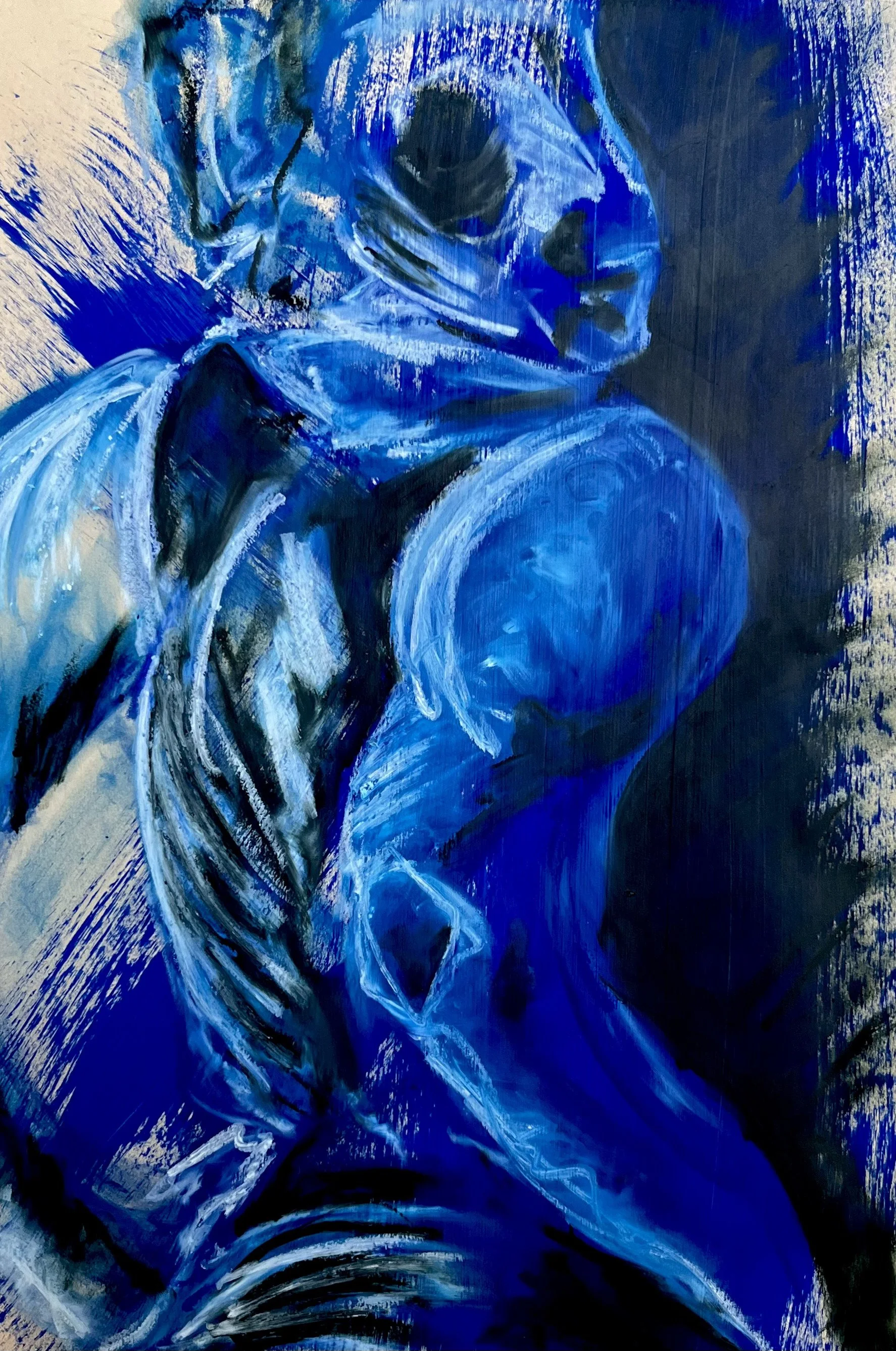 Self-portrait [20] - Flashe vinyl paint and oil stick on yellow sketching paper (46x31cm, 2026)