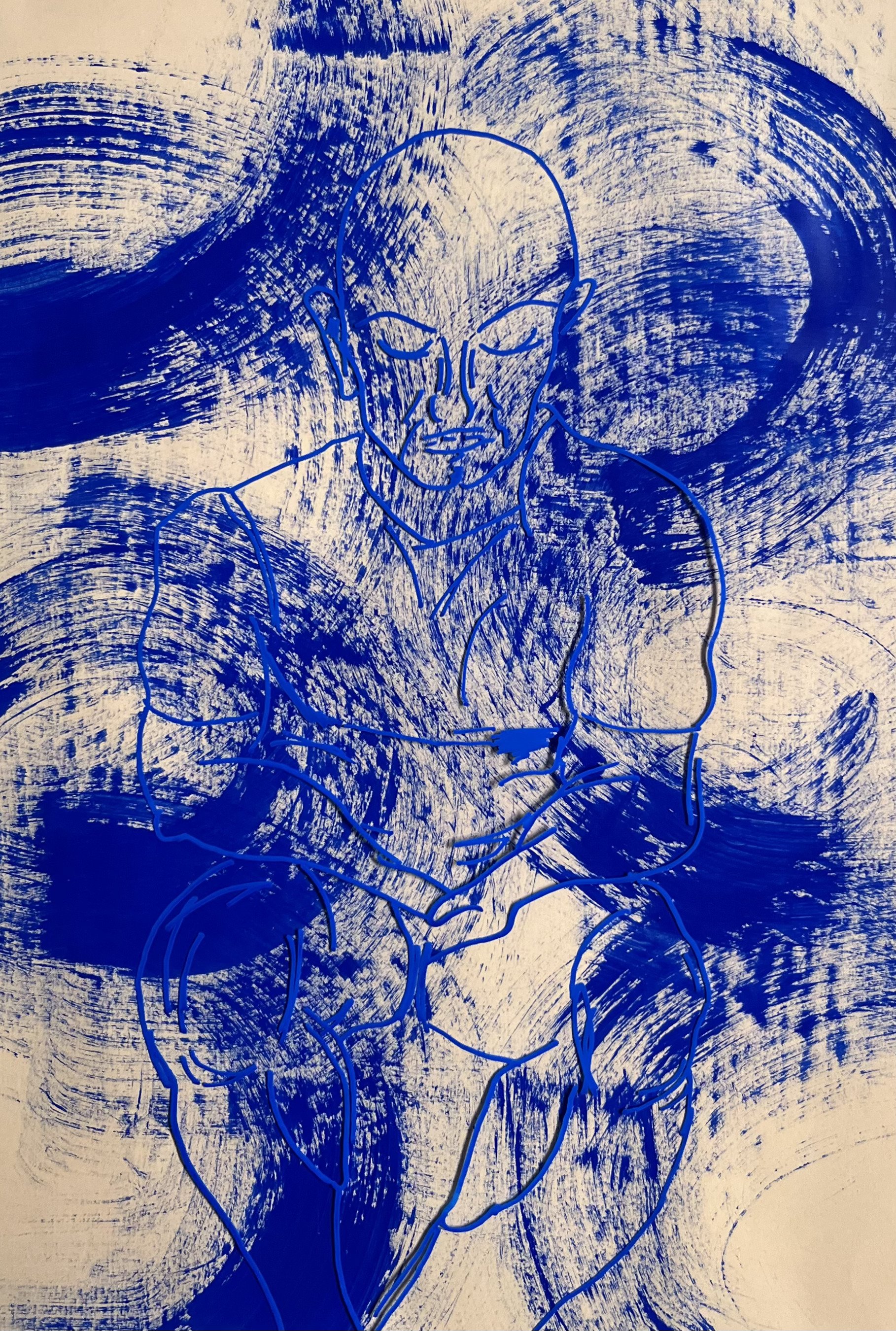 Figure [1] - Flashe vinyl paint on yellow sketching paper, marker on acetate sheet (46x31cm, 2026)