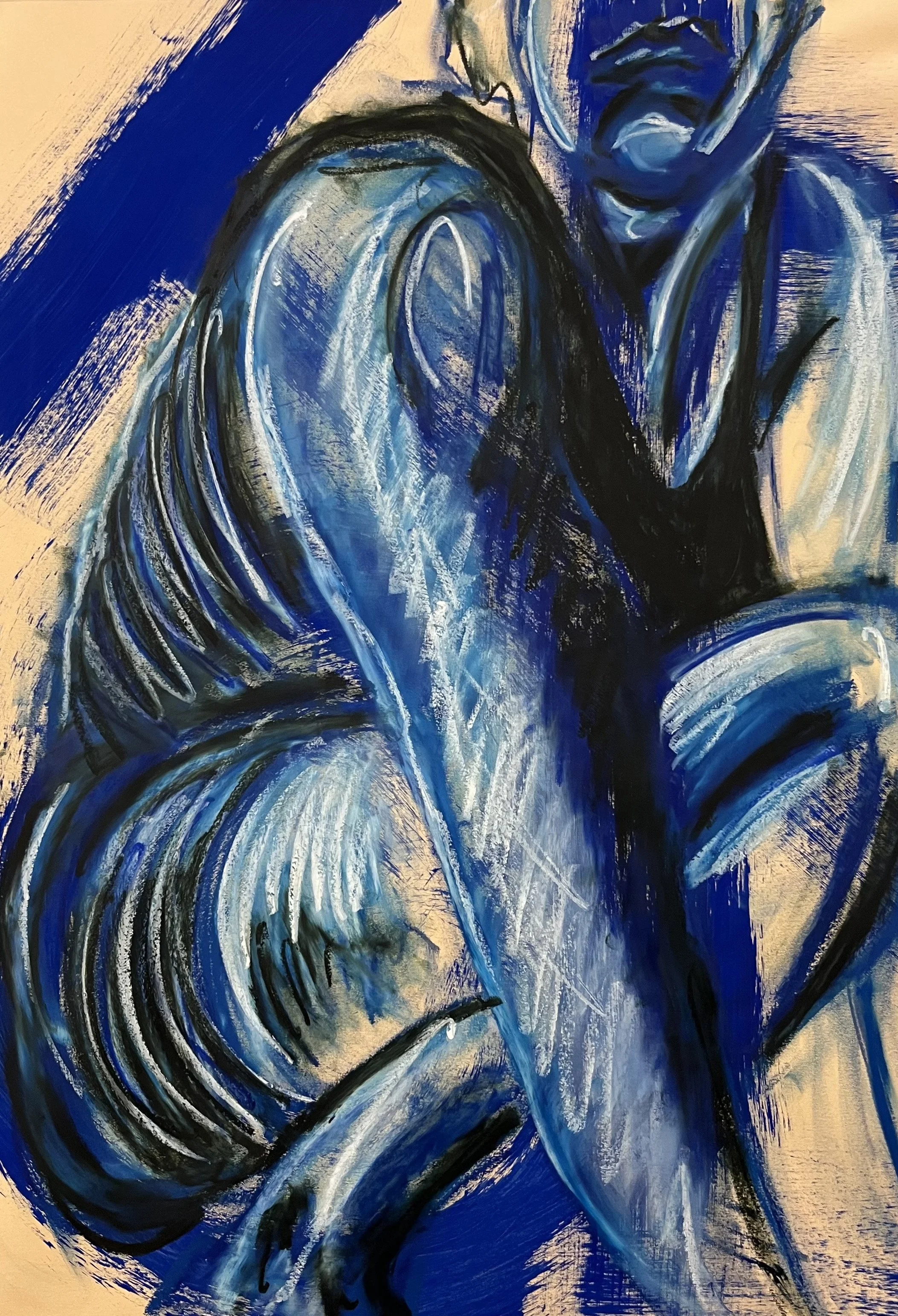 Self-portrait [6] - Flashe vinyl paint and oil stick on yellow sketching paper (66x46cm, 2026)